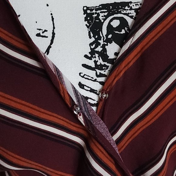 Xhiliration Maroon Striped Wrap Dress with Long Puff Sleeves - Picture 7 of 8